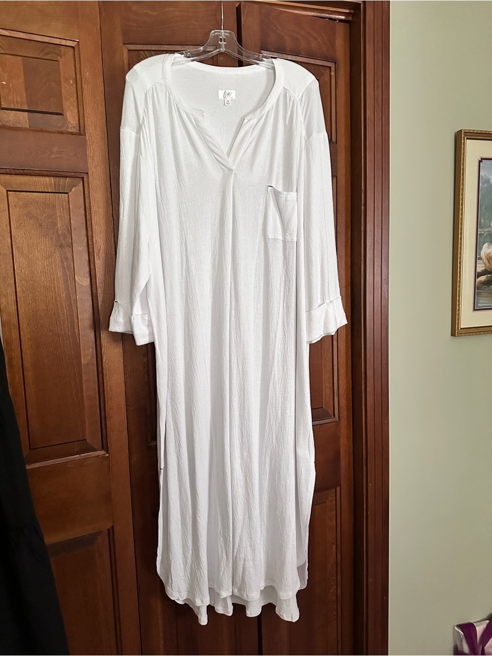 Aria White Long Nightgown with Pocket 1X NWOT